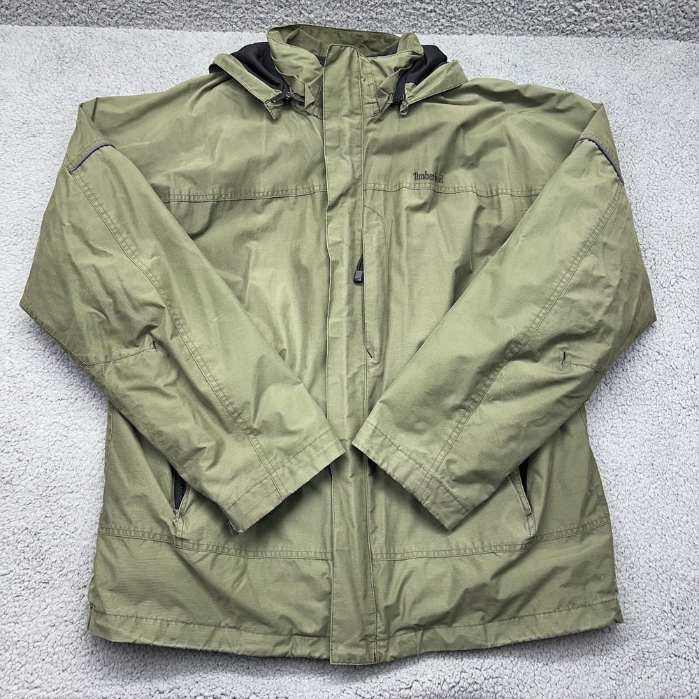Timberland Men Large Green Waterproof 10468 Hooded Jacket w/ Inner Liner Vest